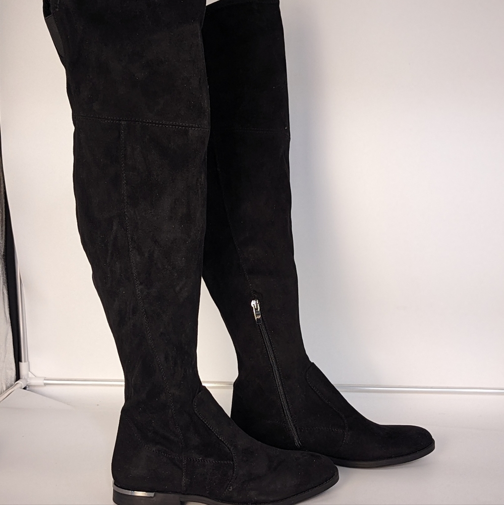 Marc Fisher Black Suede Silver Accent Boots NEW